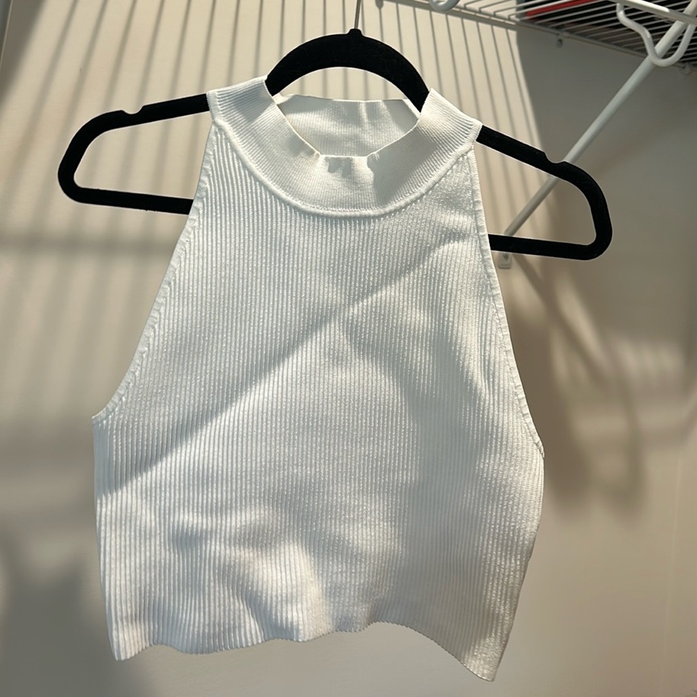 Babaton Aritzia white high neck crop top large